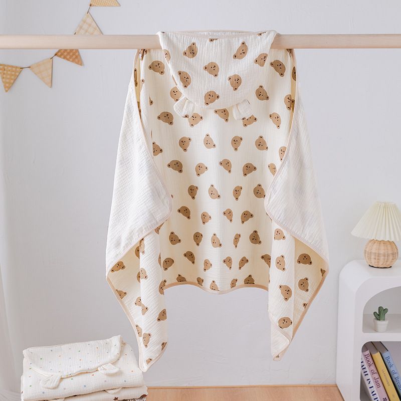 Baby Bath Towel 4 Layers Gauze Cotton Cloak Towel with Hat Infant Four Seasons Hooded Cartoon Bathrobe Toddler Soft Bath Towel