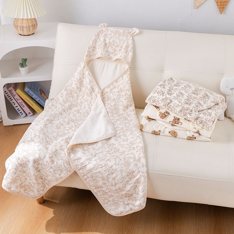 Baby Bath Towel 4 Layers Gauze Cotton Cloak Towel with Hat Infant Four Seasons Hooded Cartoon Bathrobe Toddler Soft Bath Towel