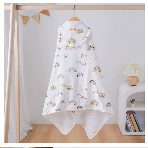Baby Bath Towel 4 Layers Gauze Cotton Cloak Towel with Hat Infant Four Seasons Hooded Cartoon Bathrobe Toddler Soft Bath Towel