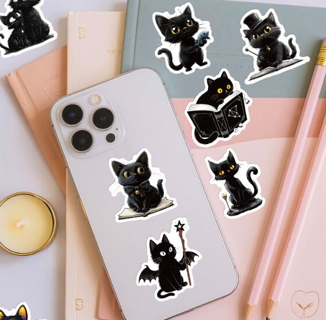 56 Pieces New Cartoon Black Cat Stickers Cute Cute Cat Animal Decal Waterproof Helmet Water Cup Laptop Decorative Stickers
