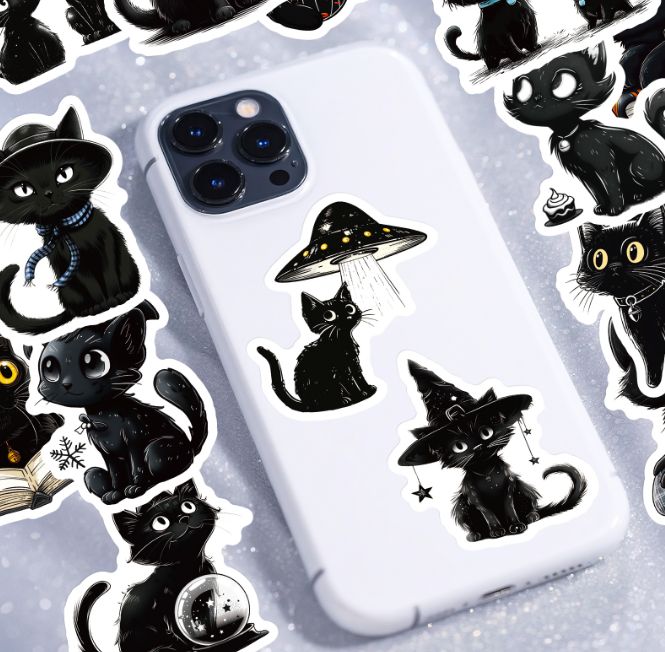 56 Pieces New Cartoon Black Cat Stickers Cute Cute Cat Animal Decal Waterproof Helmet Water Cup Laptop Decorative Stickers