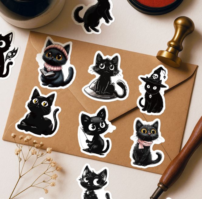 56 Pieces New Cartoon Black Cat Stickers Cute Cute Cat Animal Decal Waterproof Helmet Water Cup Laptop Decorative Stickers