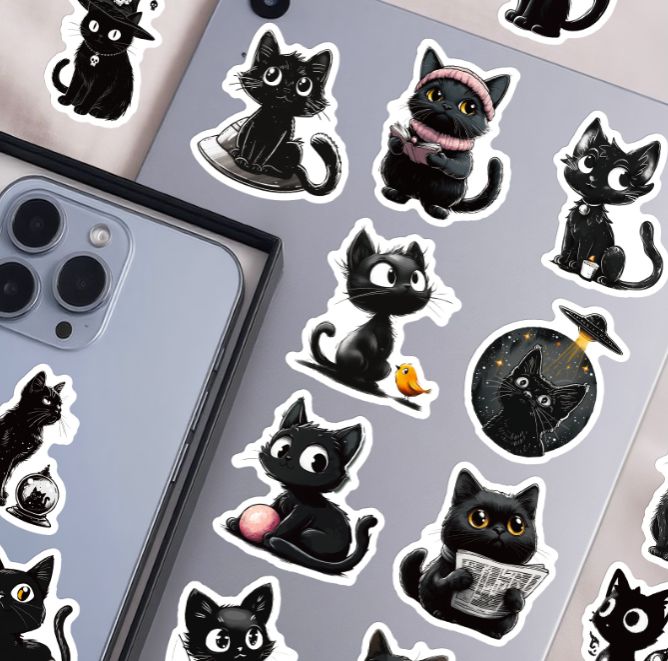 56 Pieces New Cartoon Black Cat Stickers Cute Cute Cat Animal Decal Waterproof Helmet Water Cup Laptop Decorative Stickers