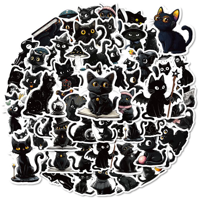 56 Pieces New Cartoon Black Cat Stickers Cute Cute Cat Animal Decal Waterproof Helmet Water Cup Laptop Decorative Stickers