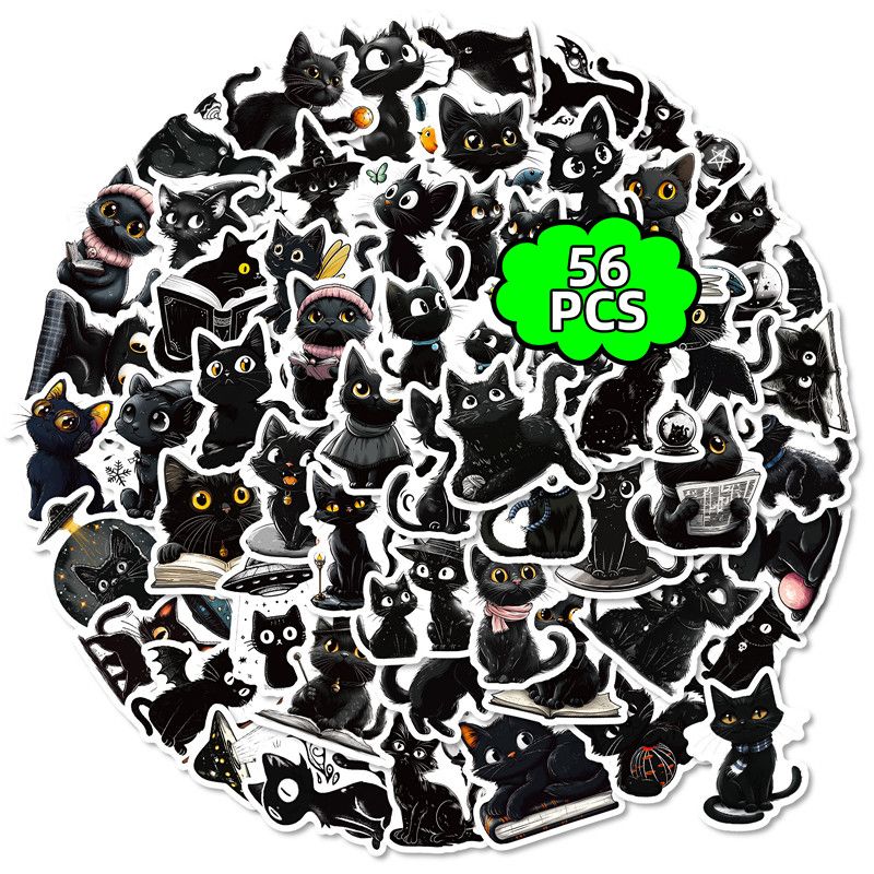 56 Pieces New Cartoon Black Cat Stickers Cute Cute Cat Animal Decal Waterproof Helmet Water Cup Laptop Decorative Stickers