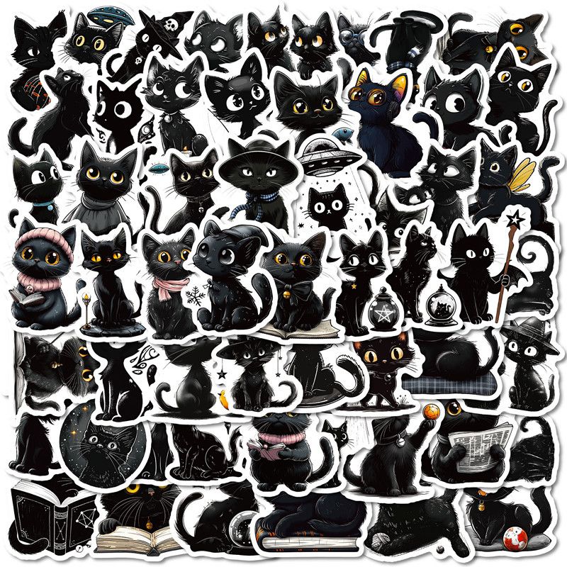 56 Pieces New Cartoon Black Cat Stickers Cute Cute Cat Animal Decal Waterproof Helmet Water Cup Laptop Decorative Stickers
