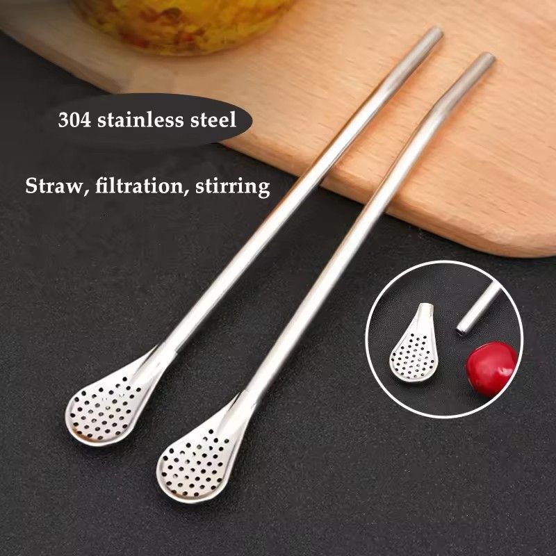 5PCS Straw Spoon Multi-purpose Stainless Steel Straw Spoon Cute Creative Coffee Stirring Spoon Juice Milk Tea Spoon
