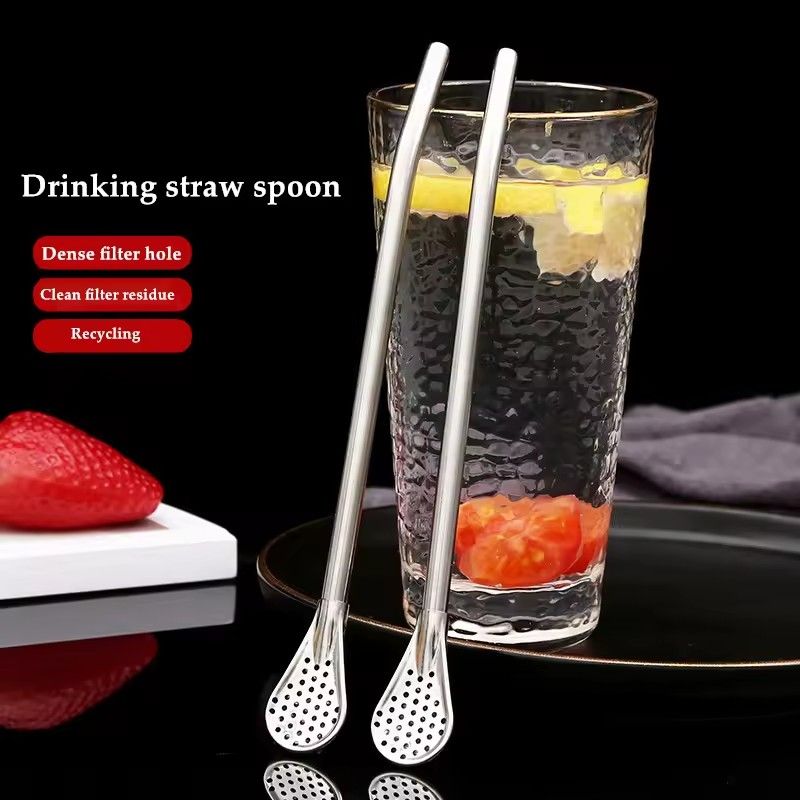 5PCS Straw Spoon Multi-purpose Stainless Steel Straw Spoon Cute Creative Coffee Stirring Spoon Juice Milk Tea Spoon