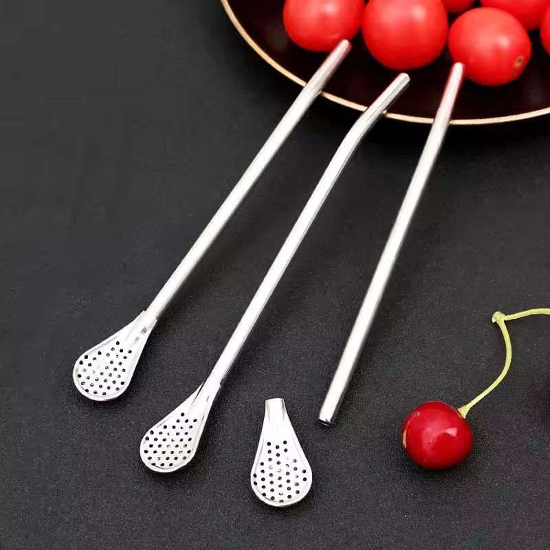 5PCS Straw Spoon Multi-purpose Stainless Steel Straw Spoon Cute Creative Coffee Stirring Spoon Juice Milk Tea Spoon