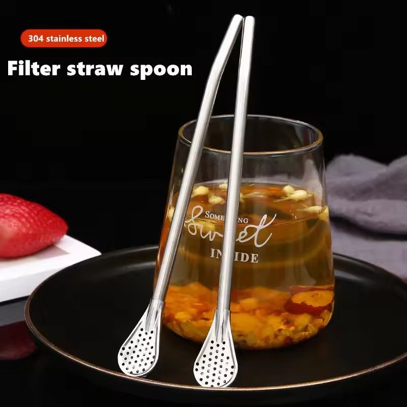 5PCS Straw Spoon Multi-purpose Stainless Steel Straw Spoon Cute Creative Coffee Stirring Spoon Juice Milk Tea Spoon