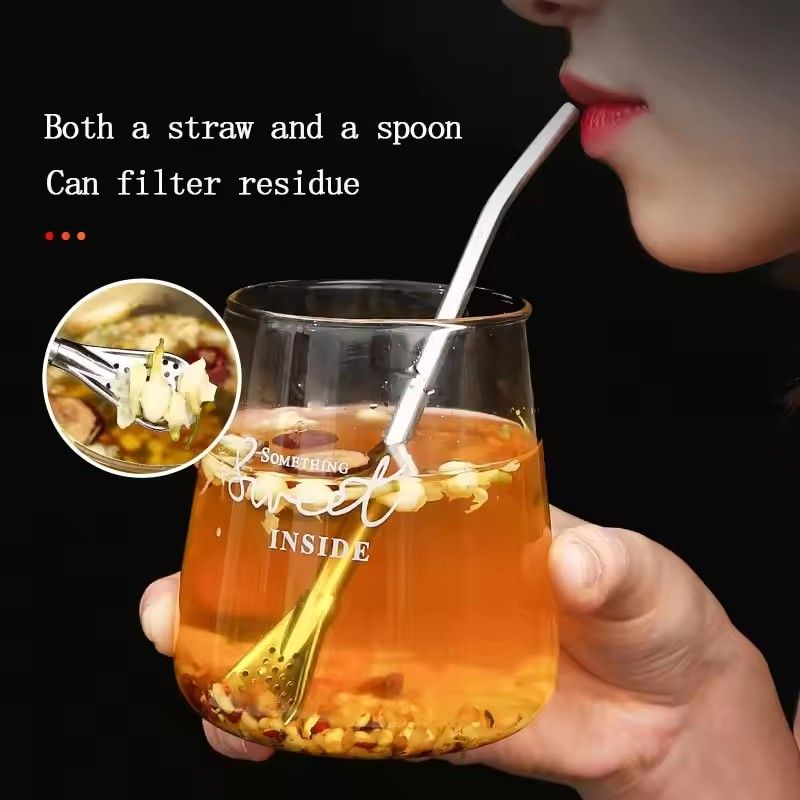 5PCS Straw Spoon Multi-purpose Stainless Steel Straw Spoon Cute Creative Coffee Stirring Spoon Juice Milk Tea Spoon