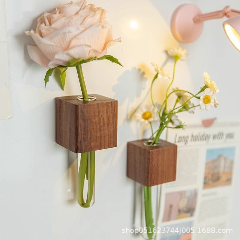 1PC Creative Magnetic Wooden Vase Fridge Magnet Refrigerator Sticker Creative Floral Decoration Middle Ancient Style Home Decor C-673