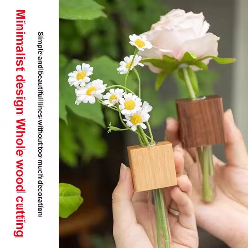 1PC Creative Magnetic Wooden Vase Fridge Magnet Refrigerator Sticker Creative Floral Decoration Middle Ancient Style Home Decor C-673