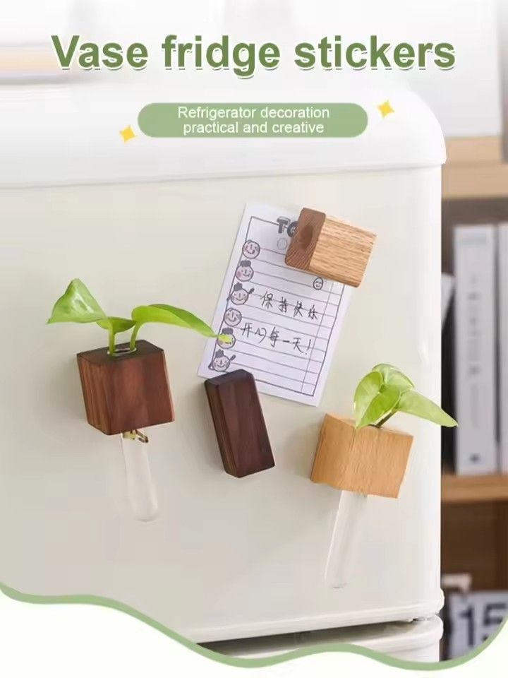 1PC Creative Magnetic Wooden Vase Fridge Magnet Refrigerator Sticker Creative Floral Decoration Middle Ancient Style Home Decor C-673