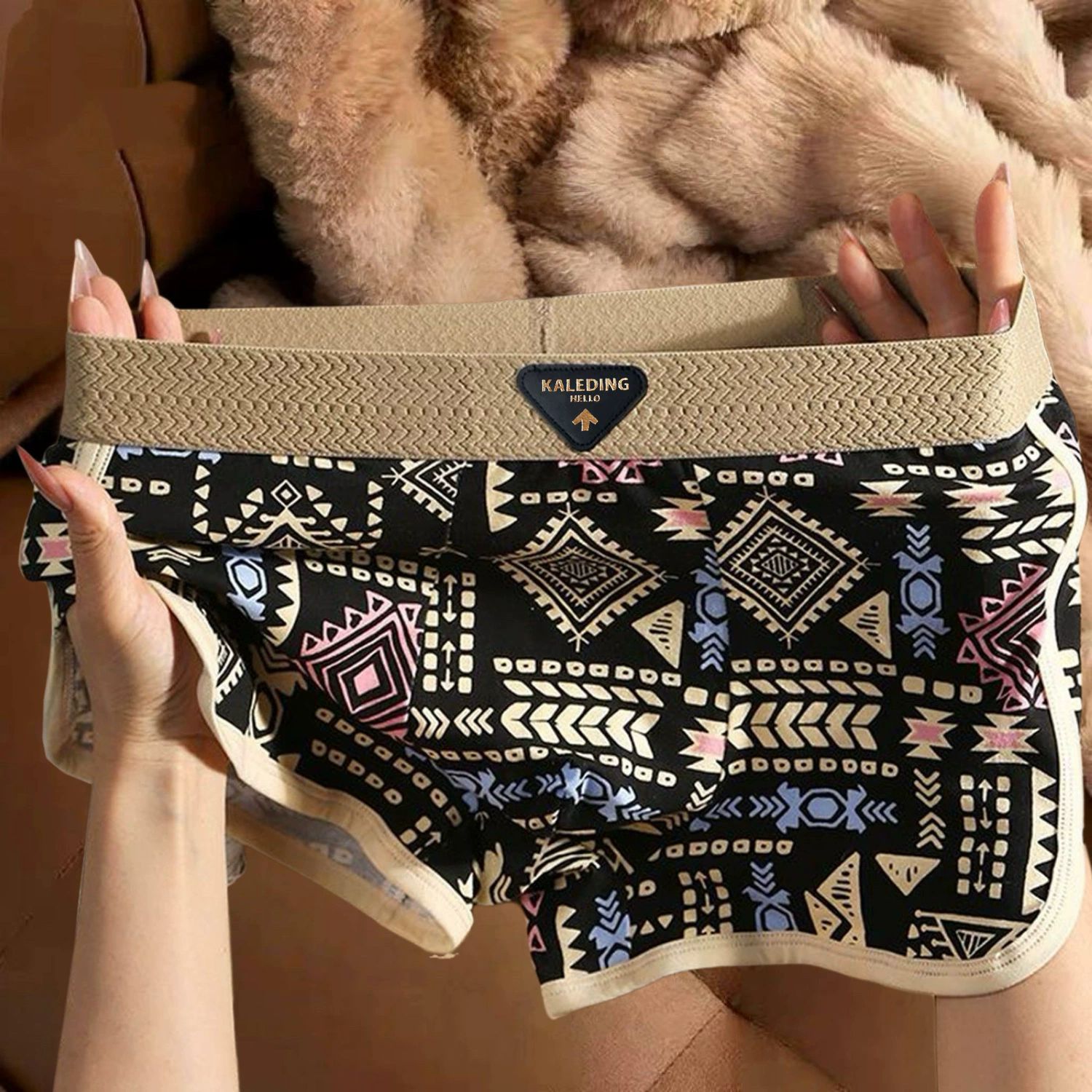 3PCS/SET Men's Underwear American Retro Ethnic Style Flat Leg Pants Breathable Soft Men Underpant Trendy Men's Boxer Shorts
