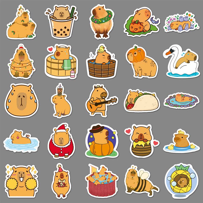 50PCS Waterproof Capybara Stickers  Cute Cartoon Animal Decals for Fridge, Wall, Switch, Phone, Tumbler & Home Decor