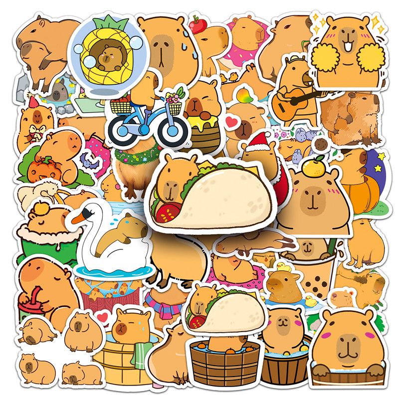 50PCS Waterproof Capybara Stickers  Cute Cartoon Animal Decals for Fridge, Wall, Switch, Phone, Tumbler & Home Decor