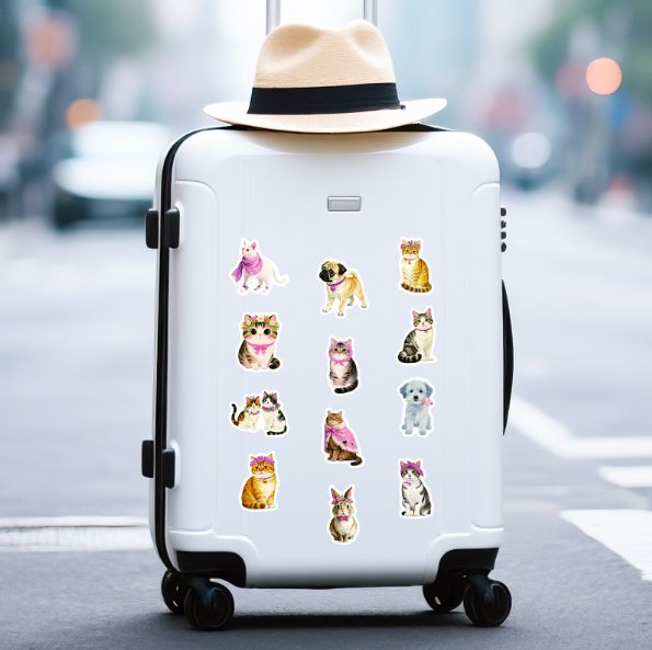 56PCS Kawaii Animal Cartoon Stickers Cute Cat Dog Decals DIY Water Bottle Phone Notebook Funny Creative Sticker Decoration