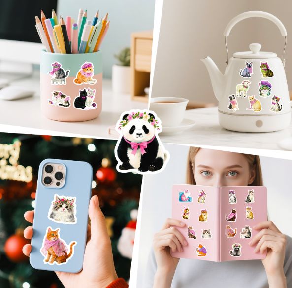 56PCS Kawaii Animal Cartoon Stickers Cute Cat Dog Decals DIY Water Bottle Phone Notebook Funny Creative Sticker Decoration