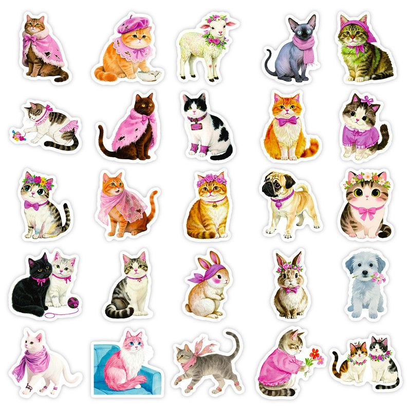 56PCS Kawaii Animal Cartoon Stickers Cute Cat Dog Decals DIY Water Bottle Phone Notebook Funny Creative Sticker Decoration