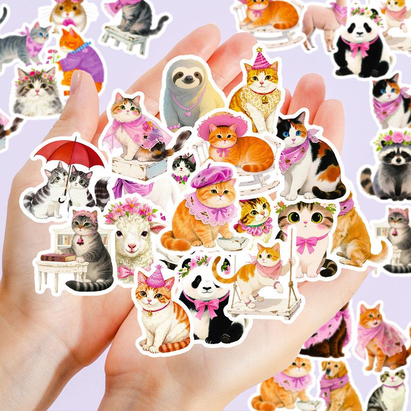 56PCS Kawaii Animal Cartoon Stickers Cute Cat Dog Decals DIY Water Bottle Phone Notebook Funny Creative Sticker Decoration