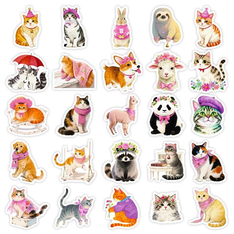 56PCS Kawaii Animal Cartoon Stickers Cute Cat Dog Decals DIY Water Bottle Phone Notebook Funny Creative Sticker Decoration