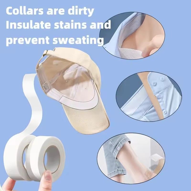 2PCS 8M Self-Adhesive Sweatproof Collar Disposable Hat Shirt Collar Adhesive Anti-dirty Grime Protector Tape Breathable Stickers
