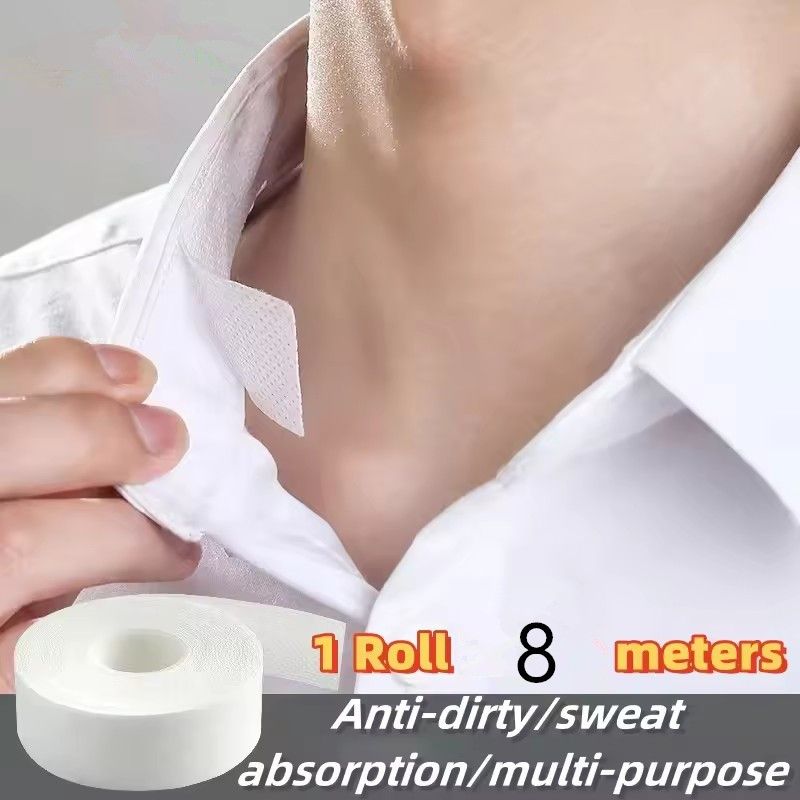 2PCS 8M Self-Adhesive Sweatproof Collar Disposable Hat Shirt Collar Adhesive Anti-dirty Grime Protector Tape Breathable Stickers