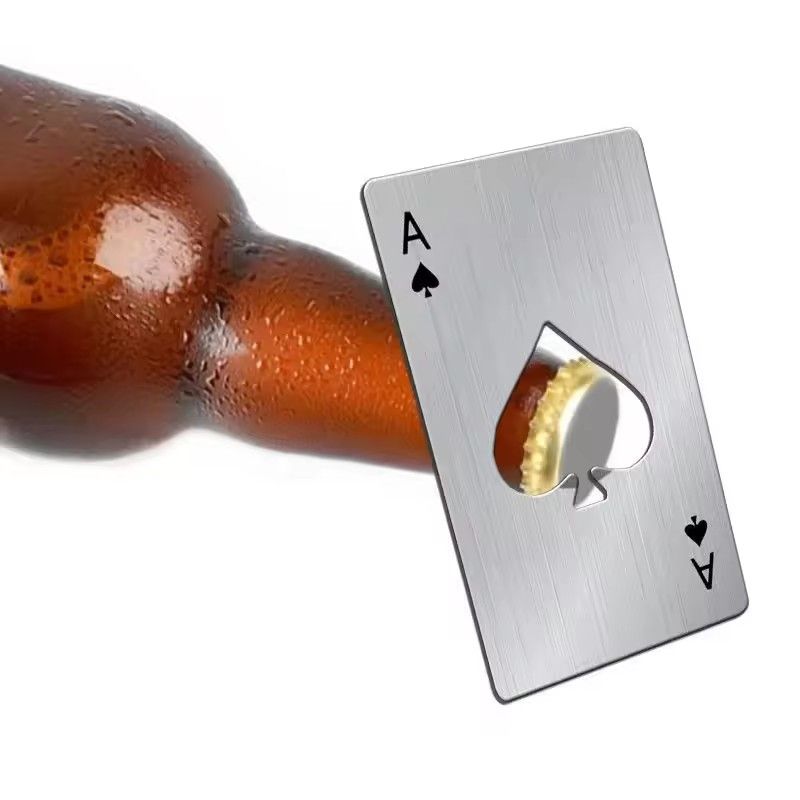 2PCS Beer Bottle Picker Opener Poker Creative Pocket Metal Multifunction Credit Card Bottle Opener Black Peach A Stainless Steel