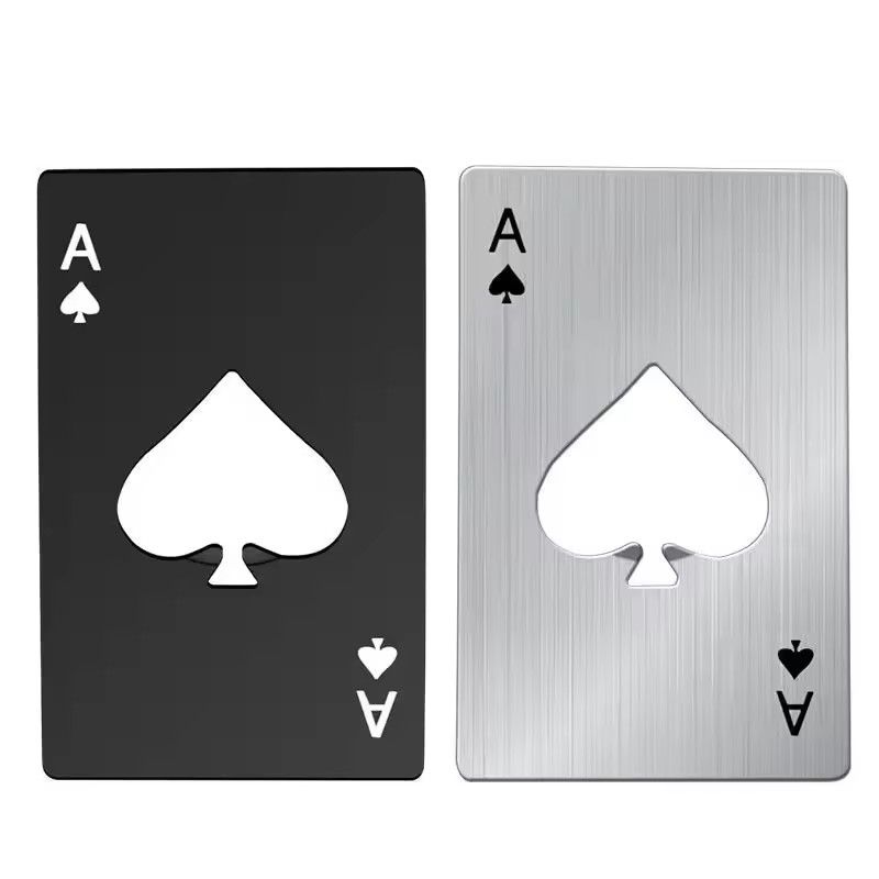 2PCS Beer Bottle Picker Opener Poker Creative Pocket Metal Multifunction Credit Card Bottle Opener Black Peach A Stainless Steel