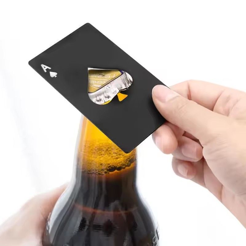 2PCS Beer Bottle Picker Opener Poker Creative Pocket Metal Multifunction Credit Card Bottle Opener Black Peach A Stainless Steel