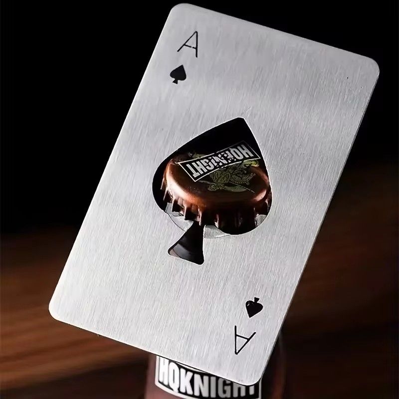 2PCS Beer Bottle Picker Opener Poker Creative Pocket Metal Multifunction Credit Card Bottle Opener Black Peach A Stainless Steel