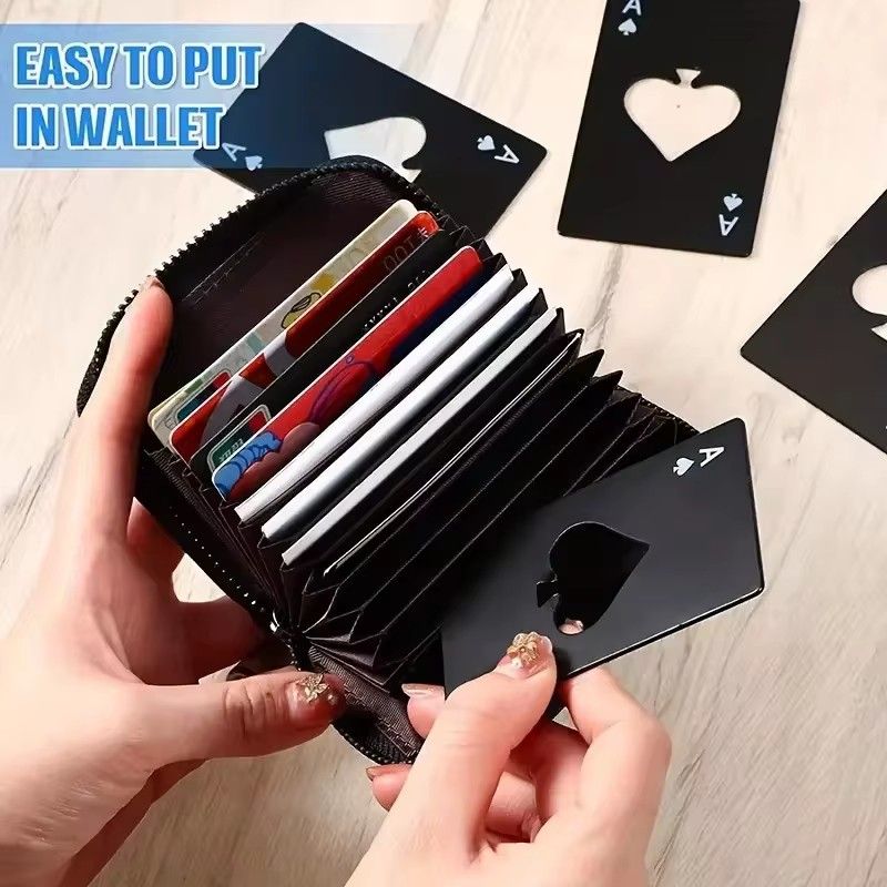 2PCS Beer Bottle Picker Opener Poker Creative Pocket Metal Multifunction Credit Card Bottle Opener Black Peach A Stainless Steel