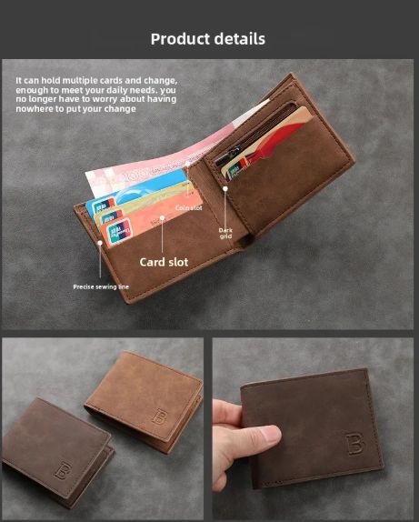 New Retro Men Short Wallet with Zipper Coin Bag Men Leather Wallet Small Money Purse Design Top Men Thin Wallet with Coin Bag