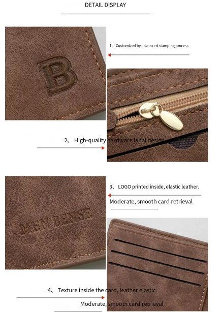 New Retro Men Short Wallet with Zipper Coin Bag Men Leather Wallet Small Money Purse Design Top Men Thin Wallet with Coin Bag