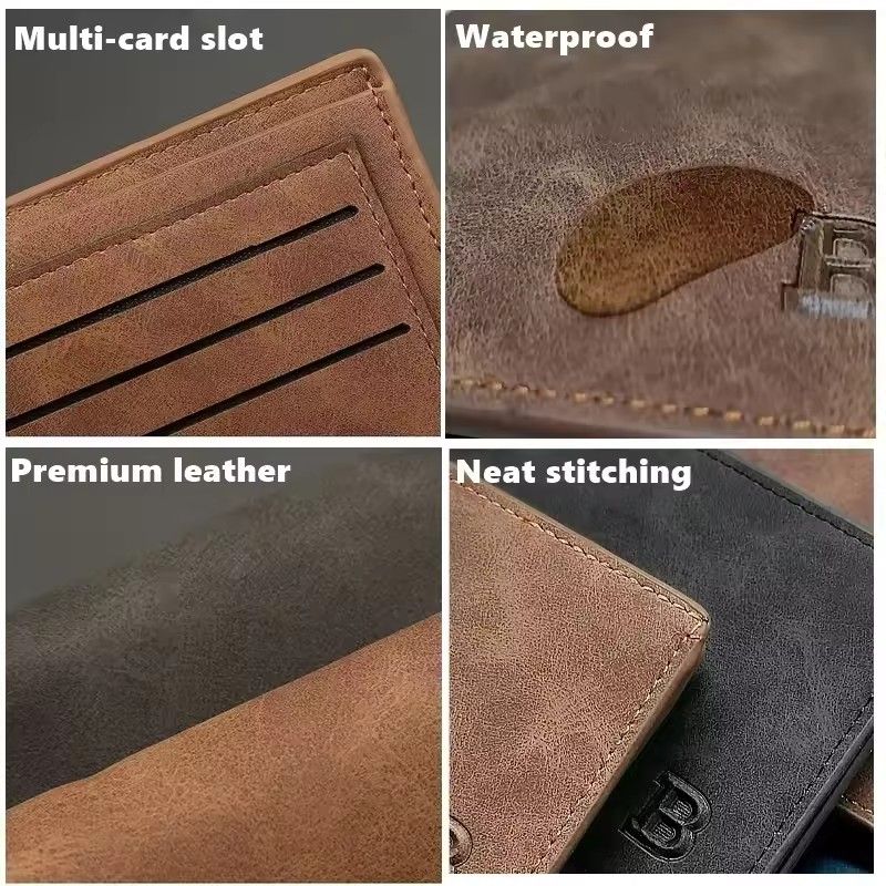 New Retro Men Short Wallet with Zipper Coin Bag Men Leather Wallet Small Money Purse Design Top Men Thin Wallet with Coin Bag