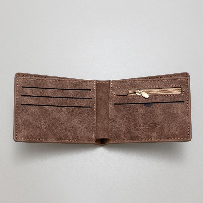 New Retro Men Short Wallet with Zipper Coin Bag Men Leather Wallet Small Money Purse Design Top Men Thin Wallet with Coin Bag