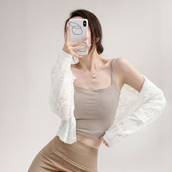 1PC Women Sexy Lace Crop Top See Through Back Camis Elegant Ladies Summer Padded Tank Casual Tee Outfit