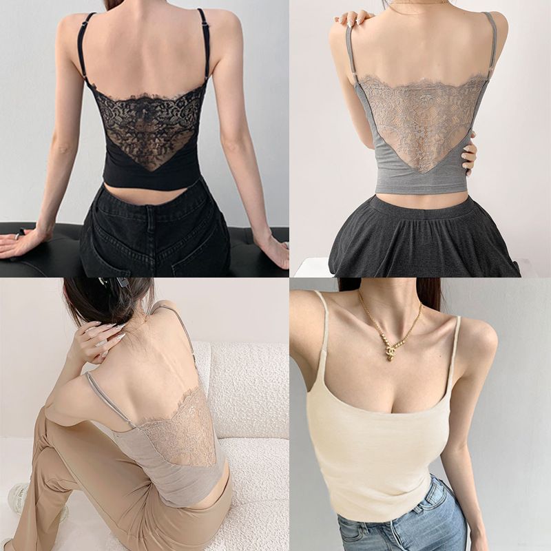 1PC Women Sexy Lace Crop Top See Through Back Camis Elegant Ladies Summer Padded Tank Casual Tee Outfit