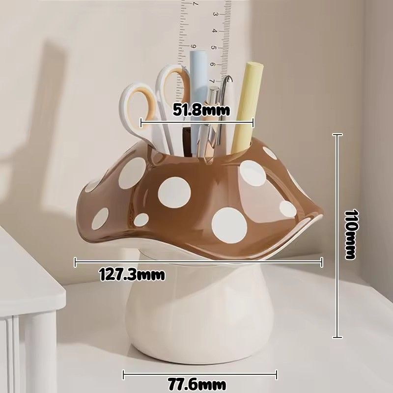 1PC Polka Dot Mushroom Storage Box For Student Dormitory Desk Stationery Sundries Pen Holder Bathroom Makeup Brush Organizer