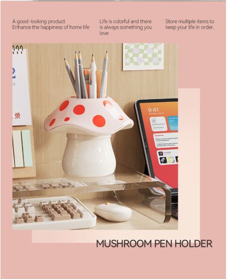 1PC Polka Dot Mushroom Storage Box For Student Dormitory Desk Stationery Sundries Pen Holder Bathroom Makeup Brush Organizer