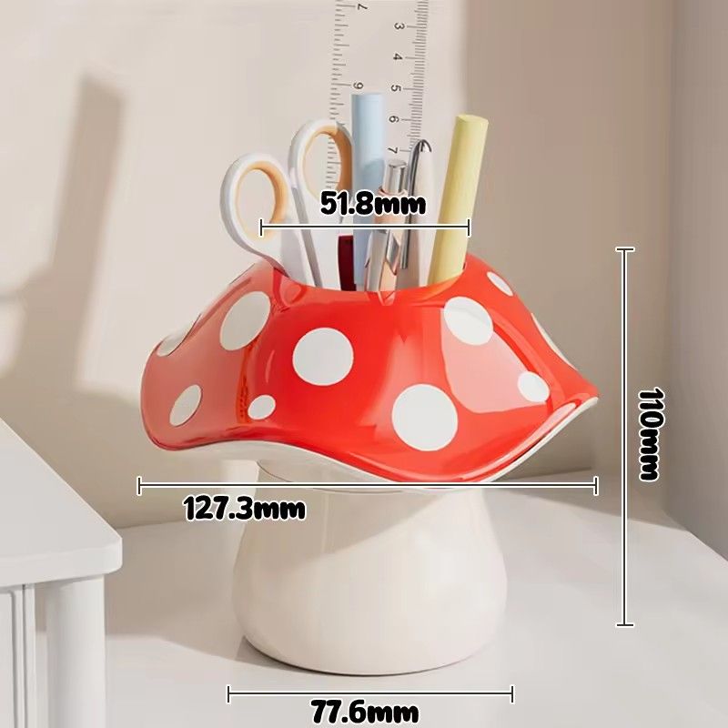 1PC Polka Dot Mushroom Storage Box For Student Dormitory Desk Stationery Sundries Pen Holder Bathroom Makeup Brush Organizer