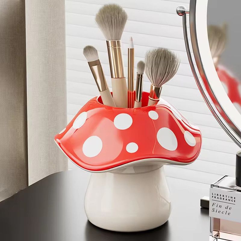 1PC Polka Dot Mushroom Storage Box For Student Dormitory Desk Stationery Sundries Pen Holder Bathroom Makeup Brush Organizer
