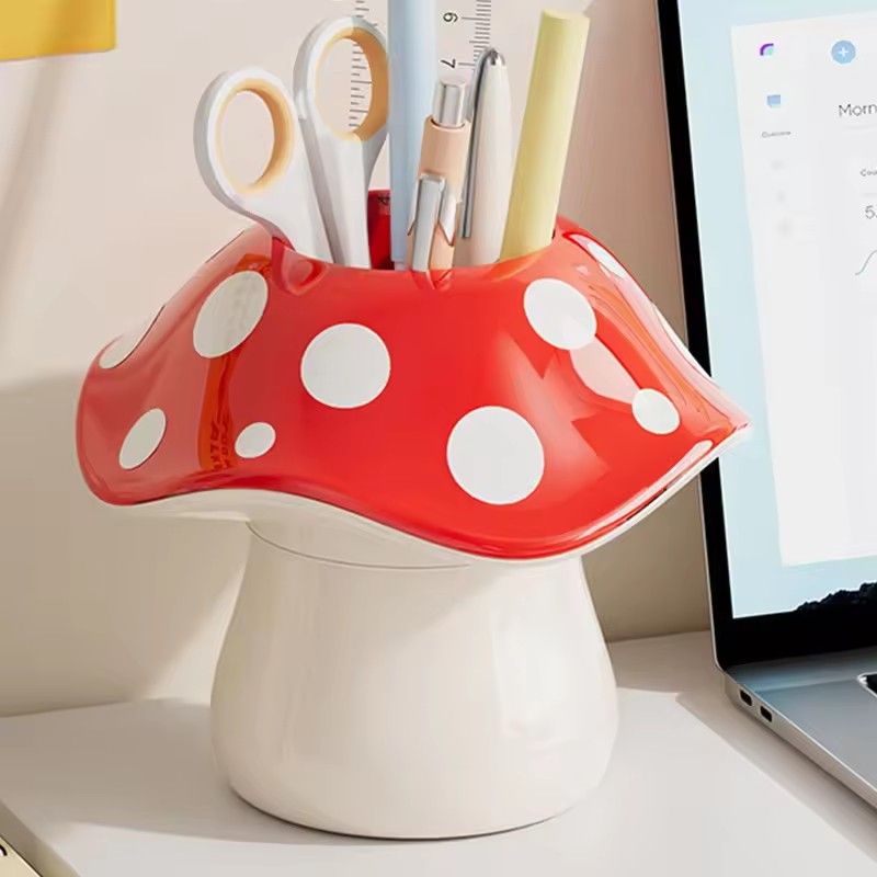 1PC Polka Dot Mushroom Storage Box For Student Dormitory Desk Stationery Sundries Pen Holder Bathroom Makeup Brush Organizer