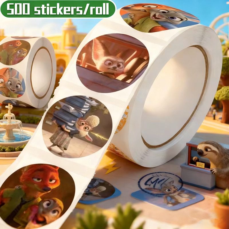 500pcs/Roll Disney Cartoon Cute Zootopia Roll Roll Stickers DIY Decoration Phone Case Notebook Water Cup Toy Gift Sticker