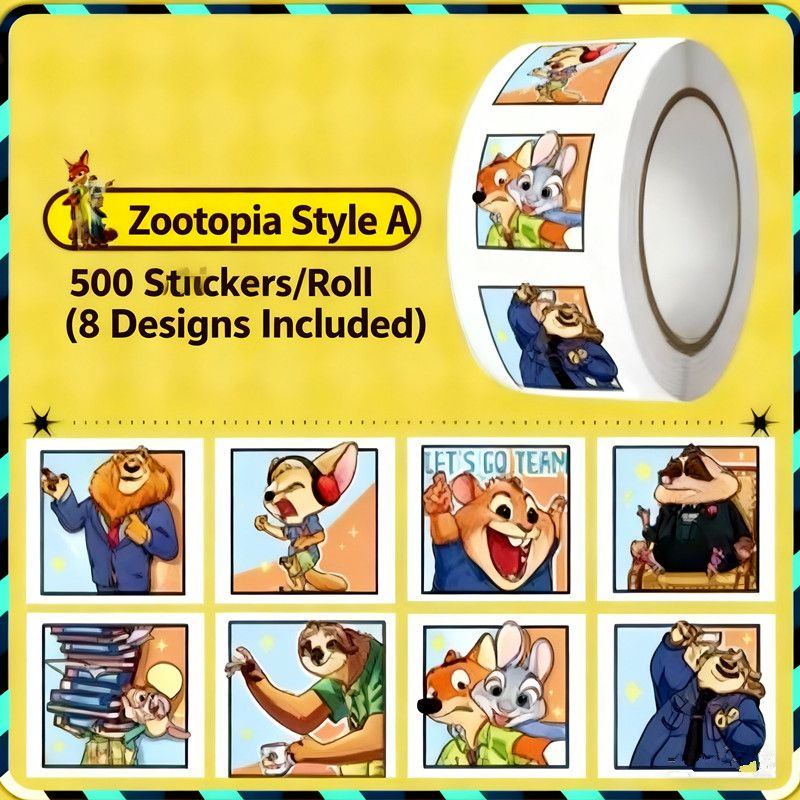 500pcs/Roll Disney Cartoon Cute Zootopia Roll Roll Stickers DIY Decoration Phone Case Notebook Water Cup Toy Gift Sticker