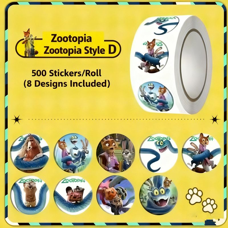 500pcs/Roll Disney Cartoon Cute Zootopia Roll Roll Stickers DIY Decoration Phone Case Notebook Water Cup Toy Gift Sticker