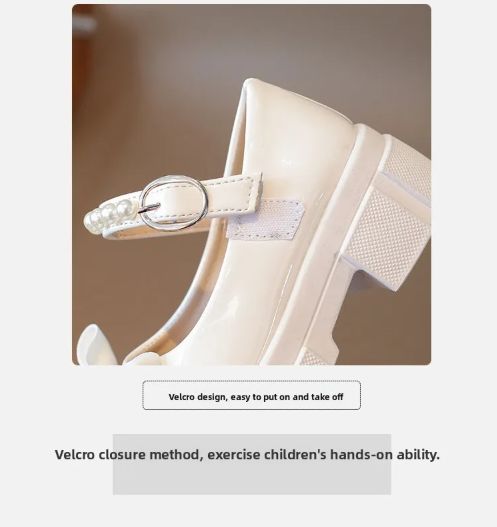 Single Shoes Children Spring Summer Thickened Leather Shoes Girls Soft Sole Pearl Bow Princess Shoes Girls Round Toe Velcro