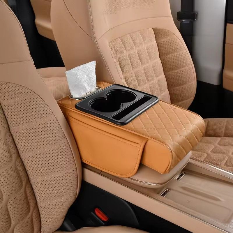 Multifunctional Thicken Car Armrest Storage Box Height Pad Leather Memory Foam Auto Center Armrest Protective Cushion Cup Holder