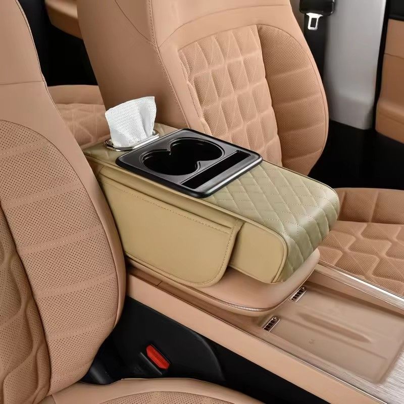 Multifunctional Thicken Car Armrest Storage Box Height Pad Leather Memory Foam Auto Center Armrest Protective Cushion Cup Holder